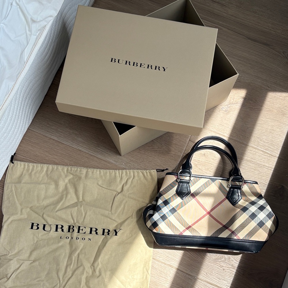 Burberry Women's Satchel - Black, Beige, and Red Check